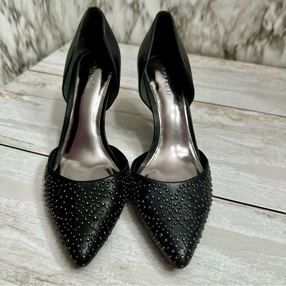 Coach Women’s Sz 8 B Holmes Studded Point Toe Black Heels Pumps Shoes Goth Glam - Picture 12 of 16